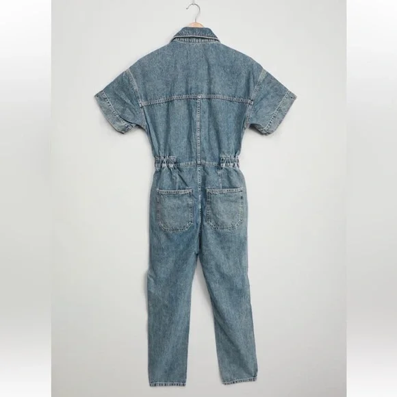 Free People Marci Denim Short Sleeve Jumpsuit - Picture 2 of 7